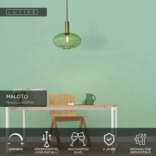 Lucide MALOTO - Pendelleuchten - Ø 30 cm - 1xE27 - Grün - USP